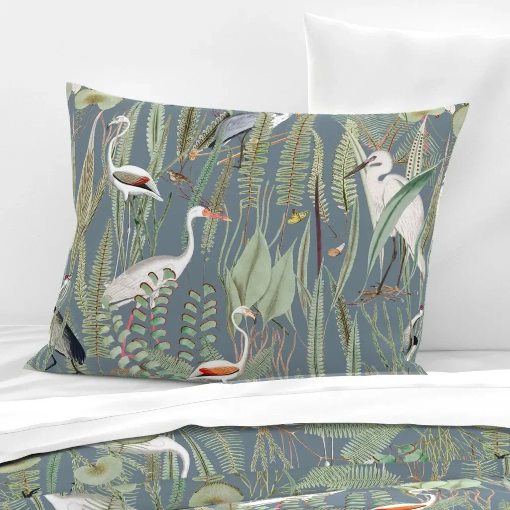 Herons In Marsh Standard Knife Edge Cushion - White, Cotton Sateen product