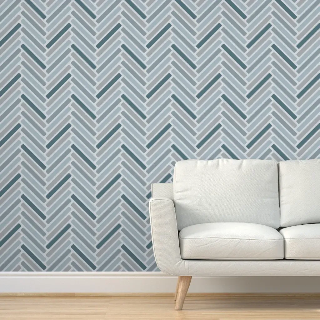 Herringbone Chevron Zigzag Peel and Stick Wallpaper - Muted Blue Gray product