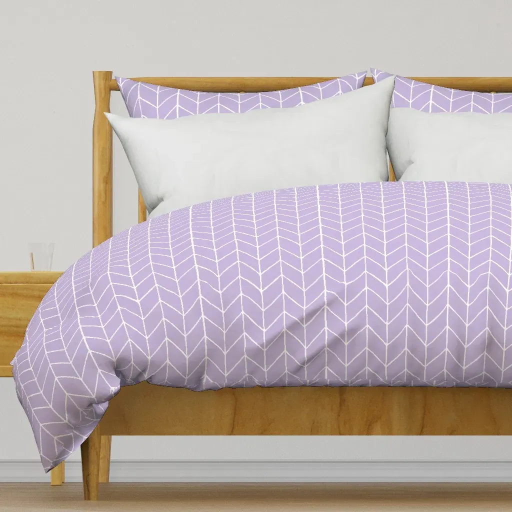 Herringbone Duvet Cover - Lavender, White product