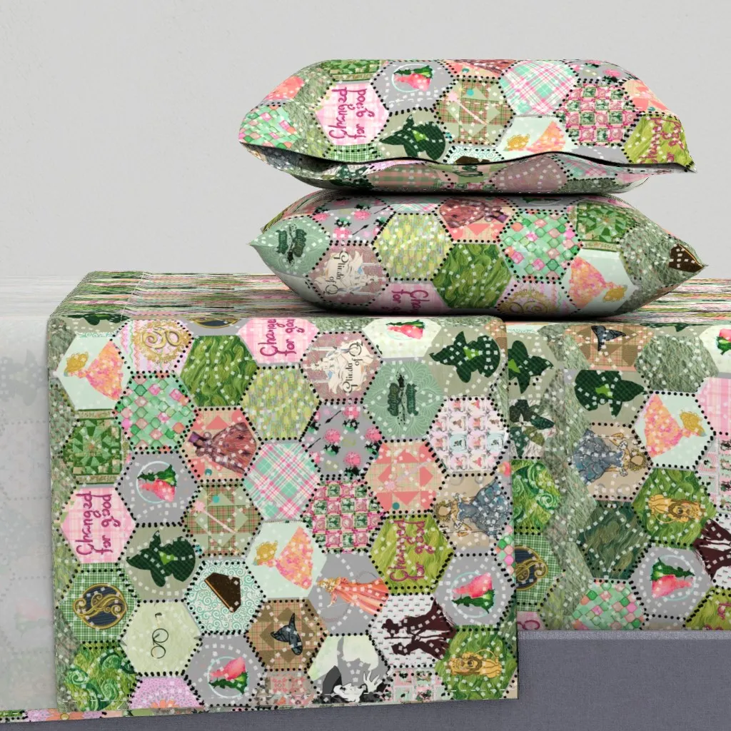 Hex Wicked Witch Oz Faux Quilt Full Sheet Set - Green product
