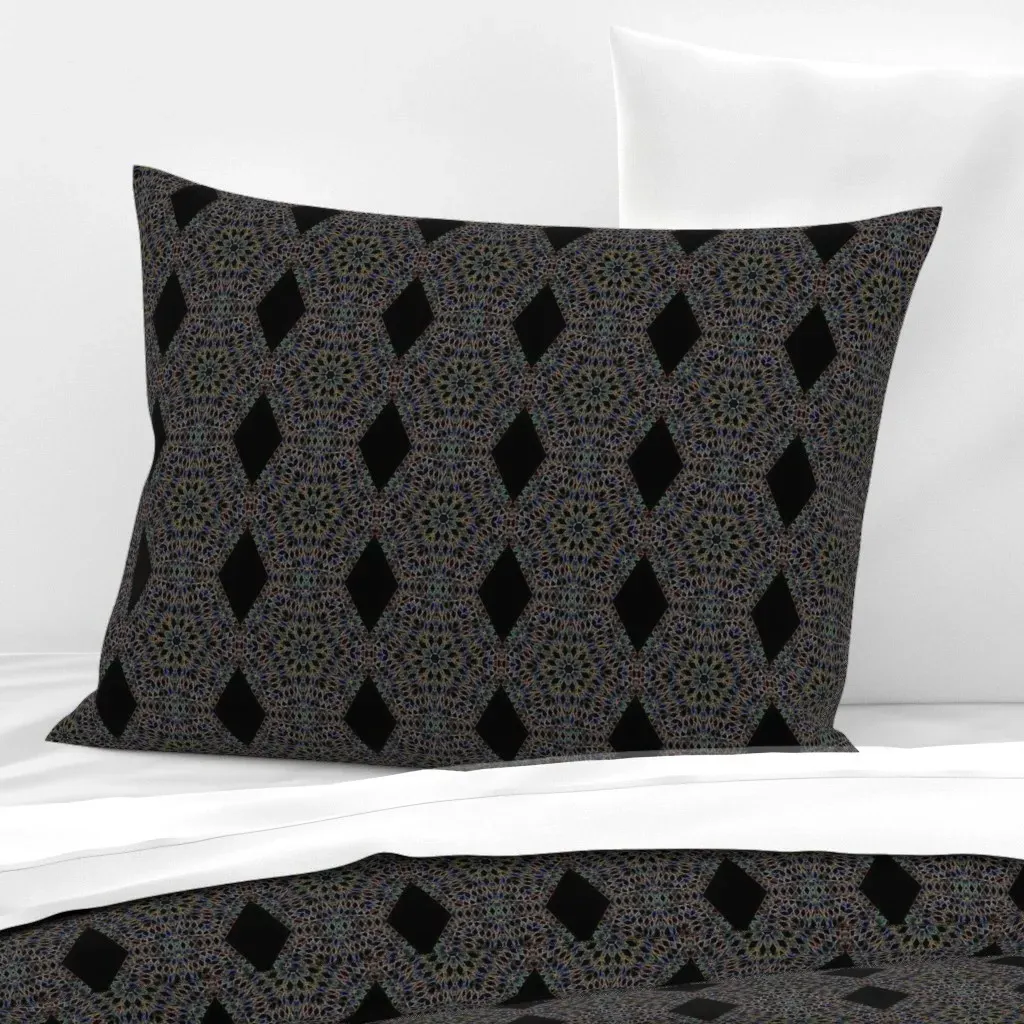 Hexagon Diamond Star Crochet Standard Pillow - Dark Blue, Cotton Sateen product