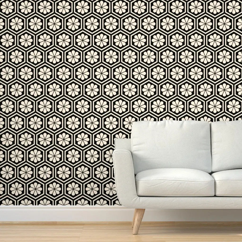 Hexagon Flower Geometric Peel and Stick Wallpaper - Cream, Black product