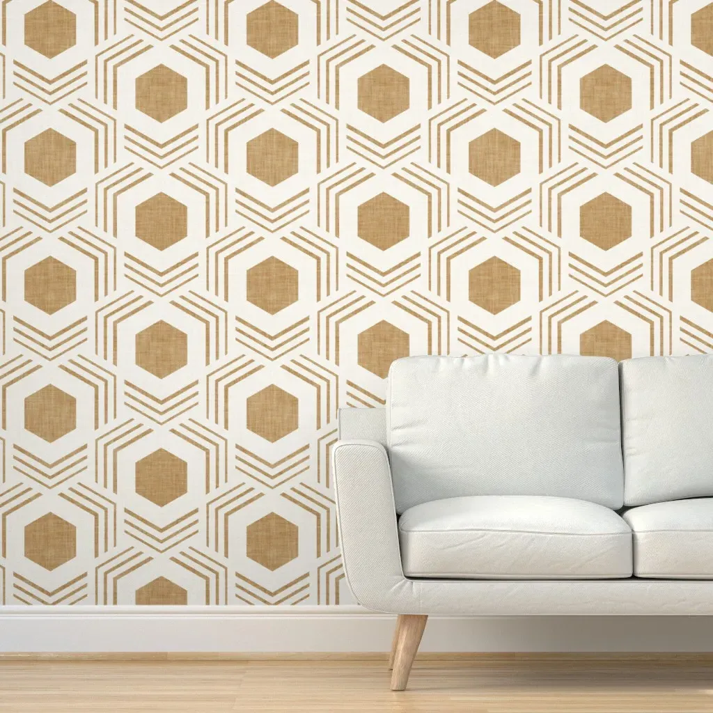 Hexagon Lines Large Scale Peel and Stick Wallpaper - Beige product