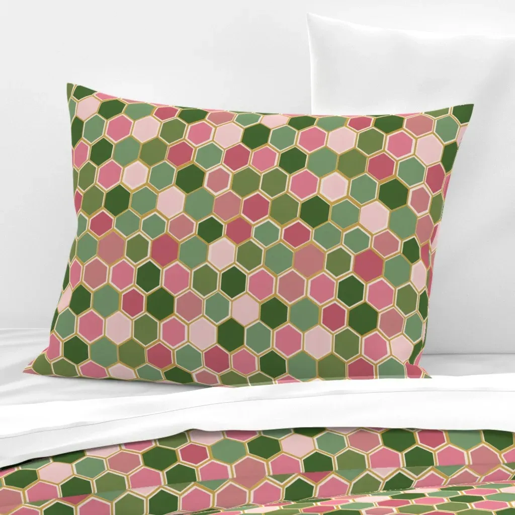 Hexagon Tile Pattern Standard Cushion Cover - Pink, Cotton Sateen product