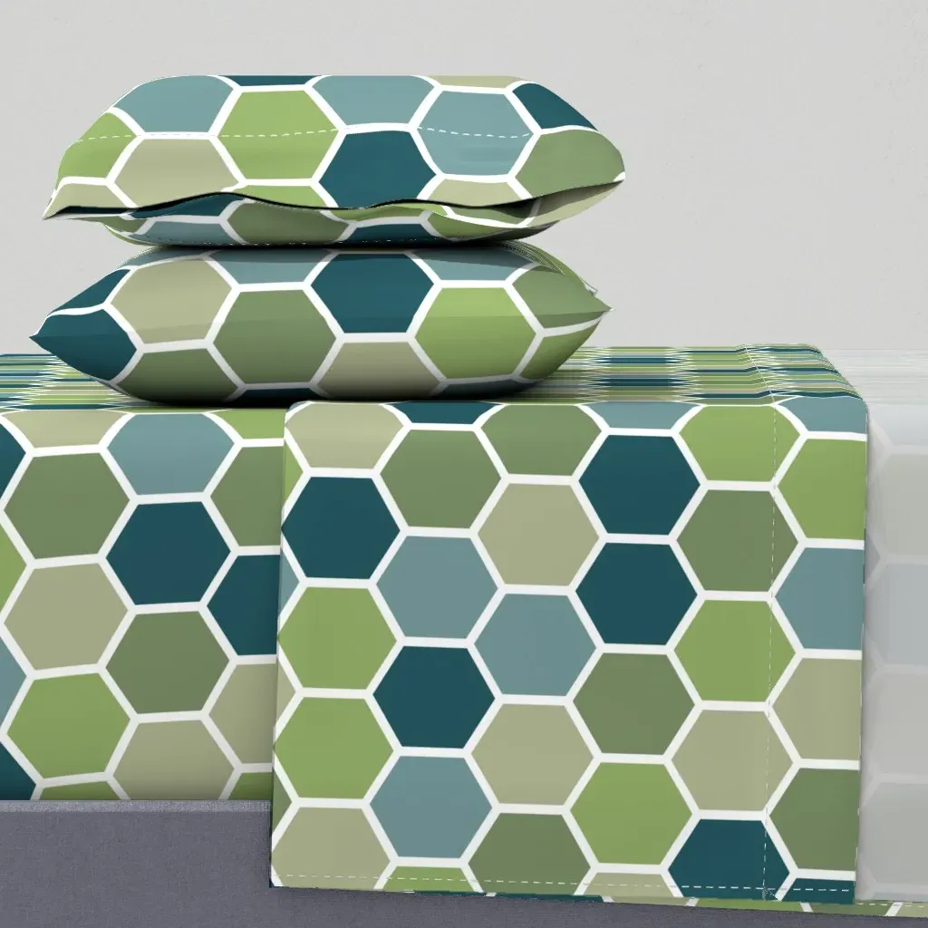 Hexagons King Size Sheet Set - Teal product