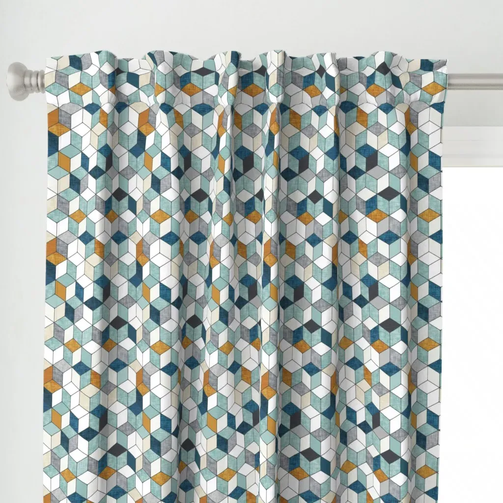 Hexo Med Rotated Curtain Panel - Teal alternate view