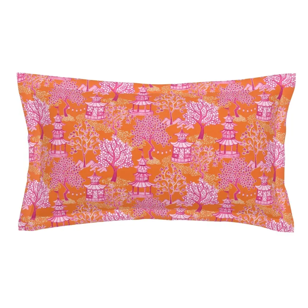 Hi Contrast Pink And Orange Pagoda Landscape King Pillow Sham product