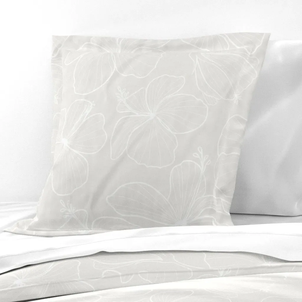 Hibiscus Line Art Cloud Dancer L Euro Pillow Sham - White product