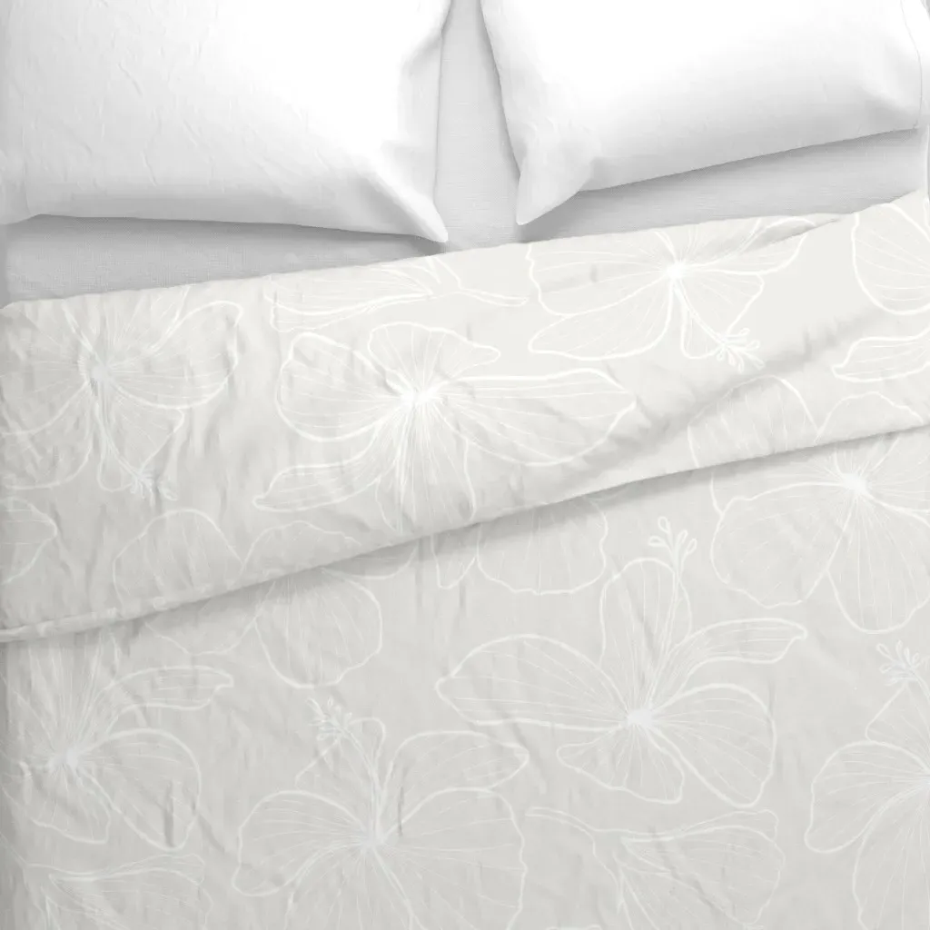 Hibiscus Line Art Duvet Cover - White alternate view