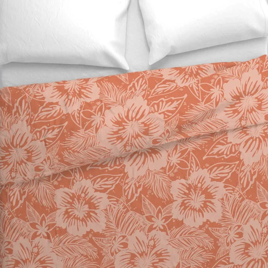 Hibiscus Plumeria Duvet Cover - Coral alternate view