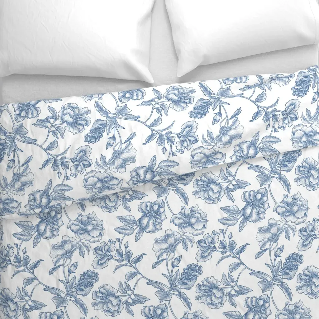 Hibiscus Toile Duvet Cover - Blue alternate view