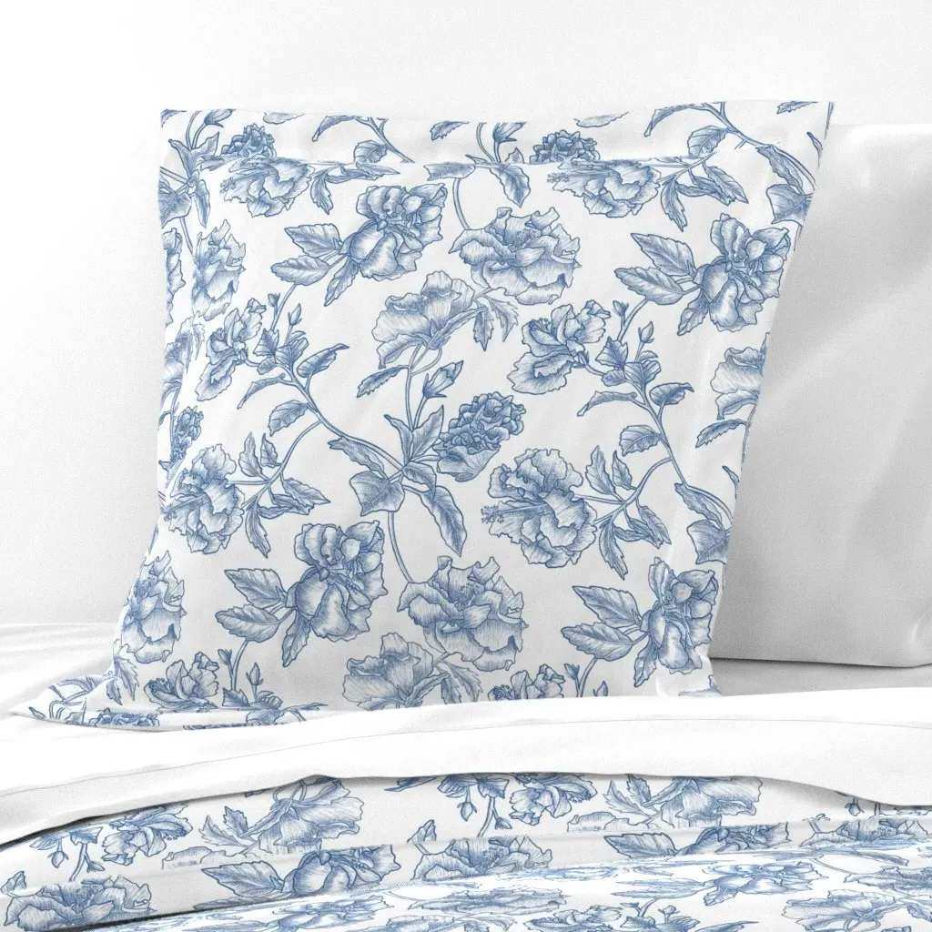 Hibiscus Toile Euro Pillow Sham - Blue product
