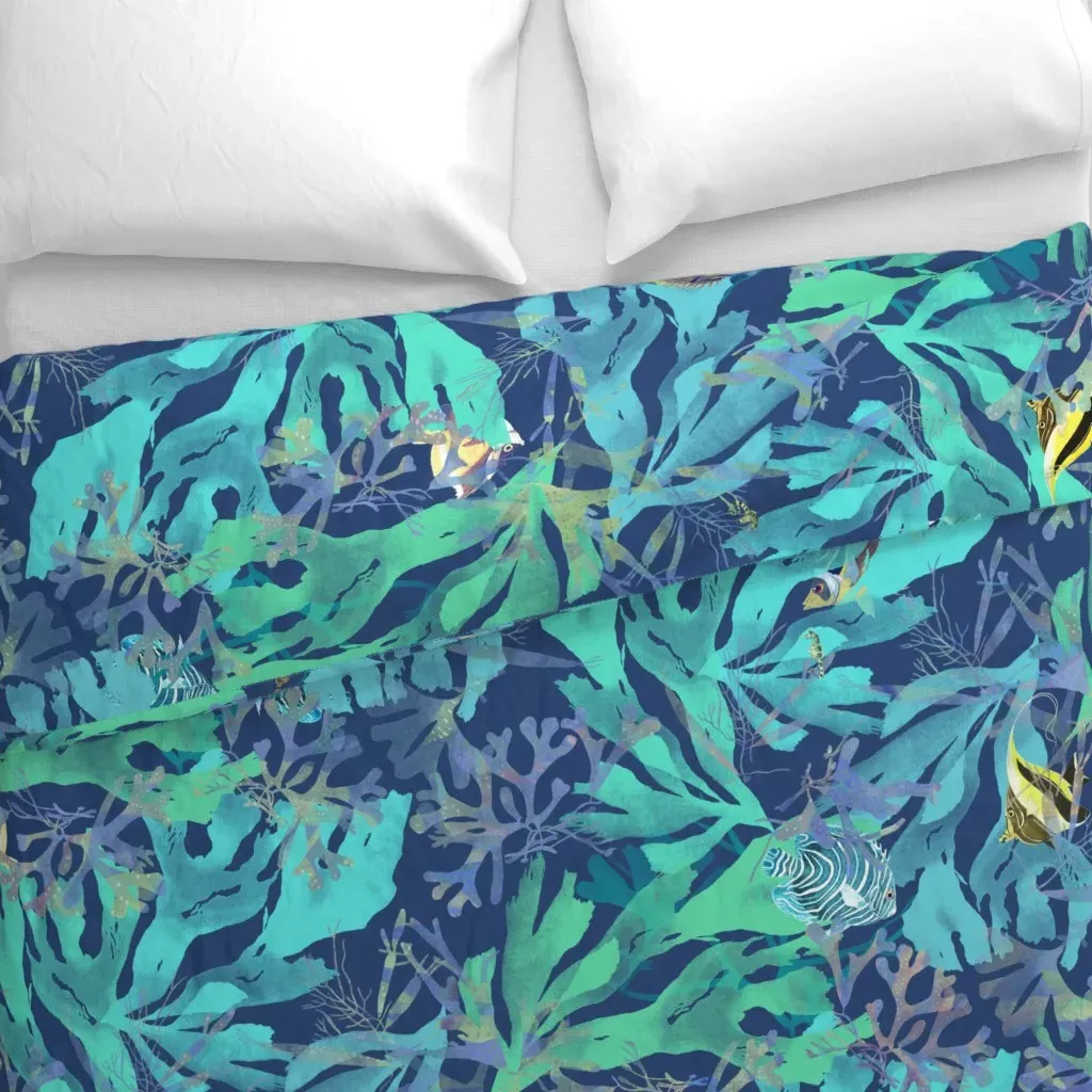 Hidden Fish Aqua On Indigo Duvet Cover - Teal alternate view