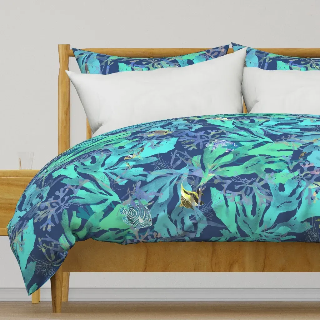 Hidden Fish Aqua On Indigo Duvet Cover - Teal product