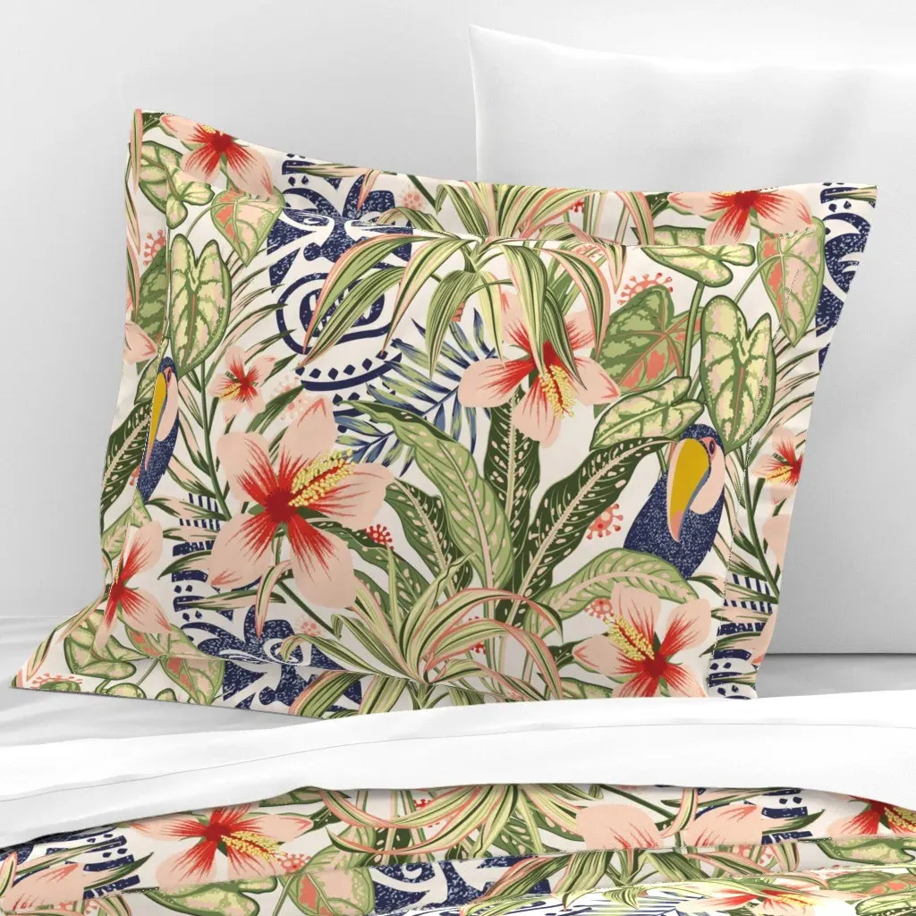 Hidden Hawaiian Garabateo Standard Flanged Pillow Sham - Pink, Cotton Sateen product