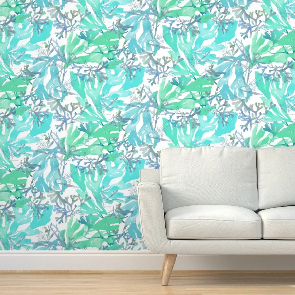 Hidden Seahorses Peel and Stick Wallpaper - Aqua, White product