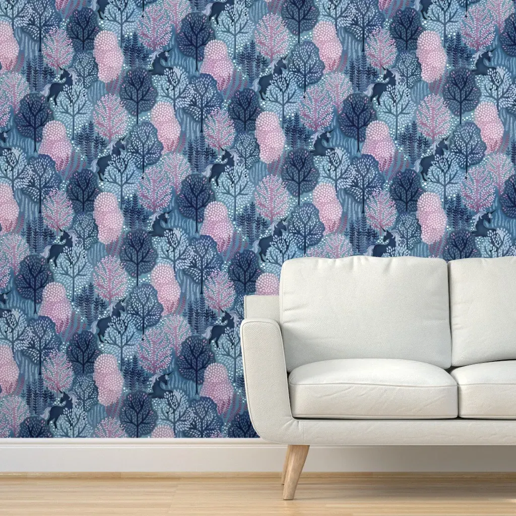 Hidden Unicorn Woods Peel and Stick Wallpaper - Blue, Pink product