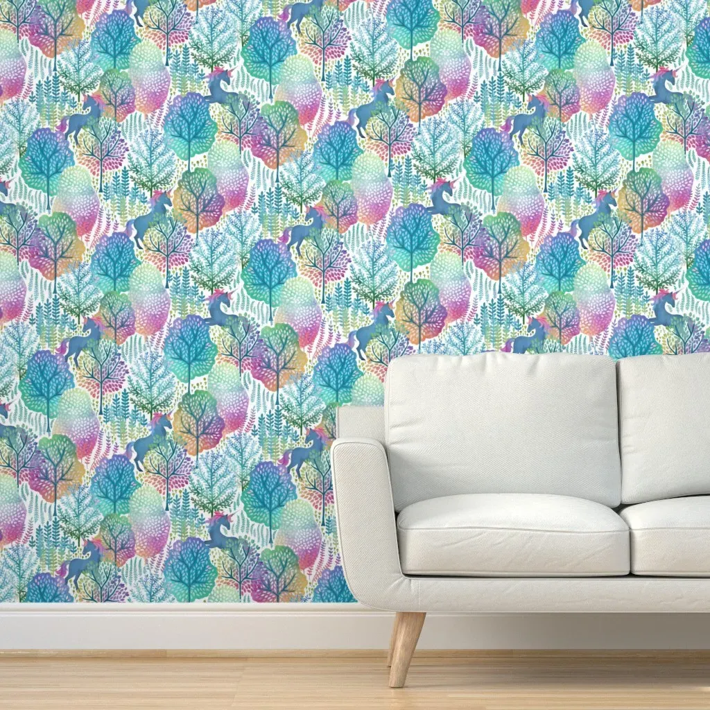 Hidden Unicorn Woods Rainbow Peel and Stick Wallpaper - Teal product