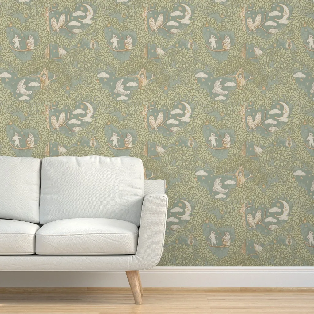 Hidden Whimsy Owl And Pussycat Peel and Stick Wallpaper - Green product