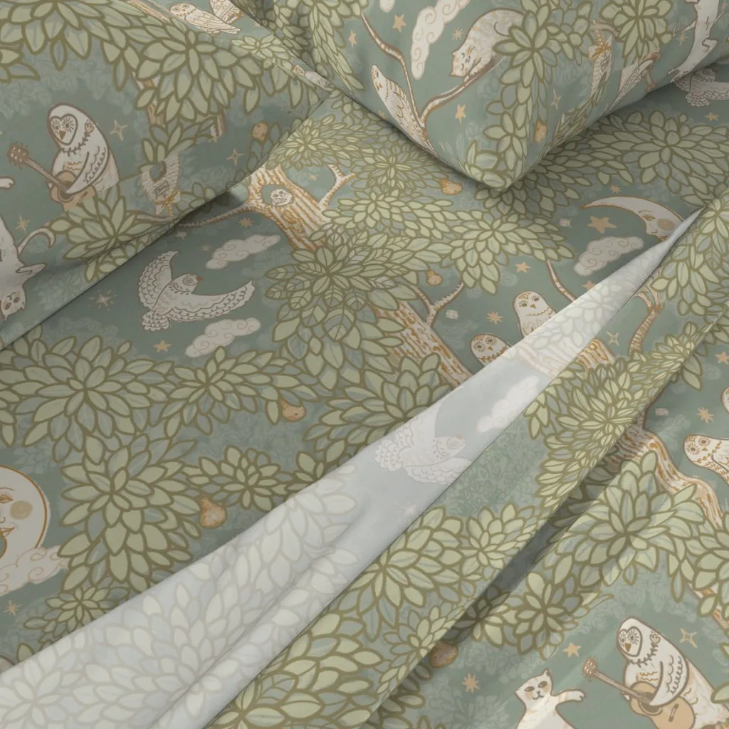 Hidden Whimsy Owl And Pussycat Twin Sheet Set - Sage Green alternate view