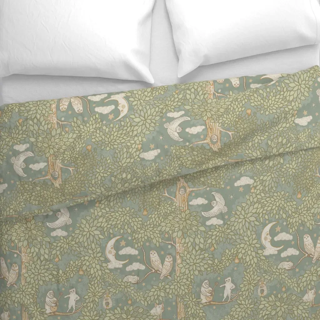Hidden Whimsy Owl Duvet Cover - Sage Green alternate view
