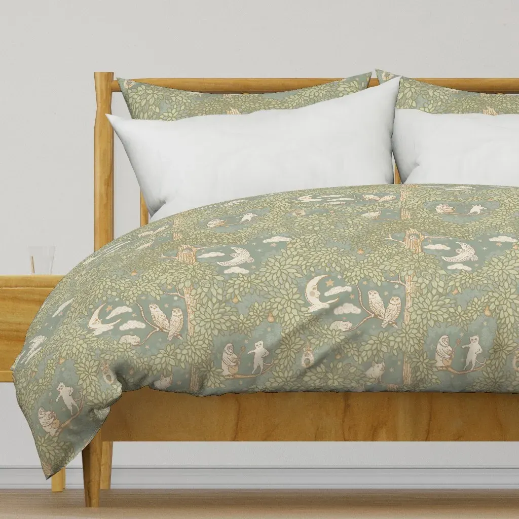 Hidden Whimsy Owl Duvet Cover - Sage Green product