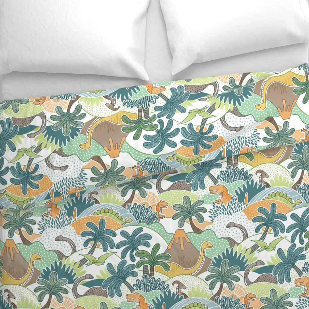 Hide And Seek Dinos Dinosaurs Duvet Cover - Green alternate view