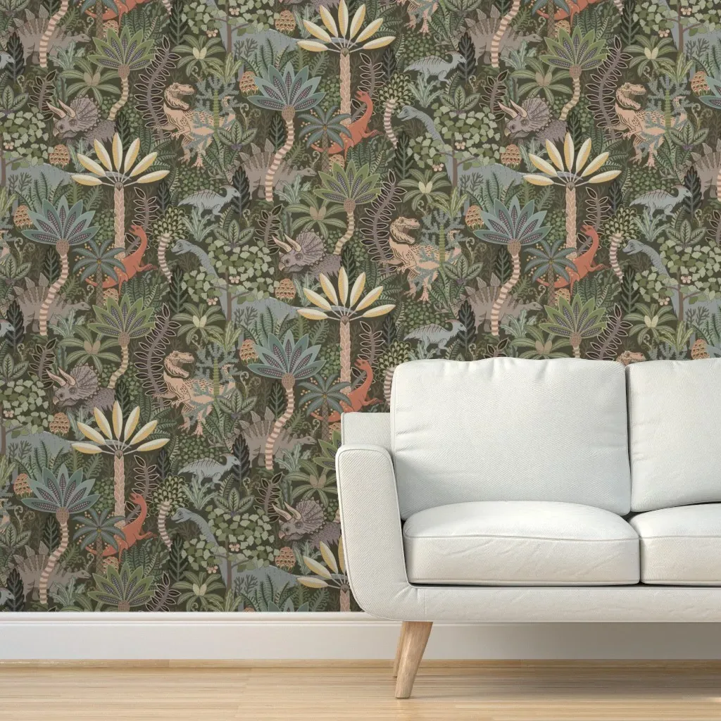 Hide And Seek Dinosaurs Jungle Peel and Stick Wallpaper - Dark Olive Green product