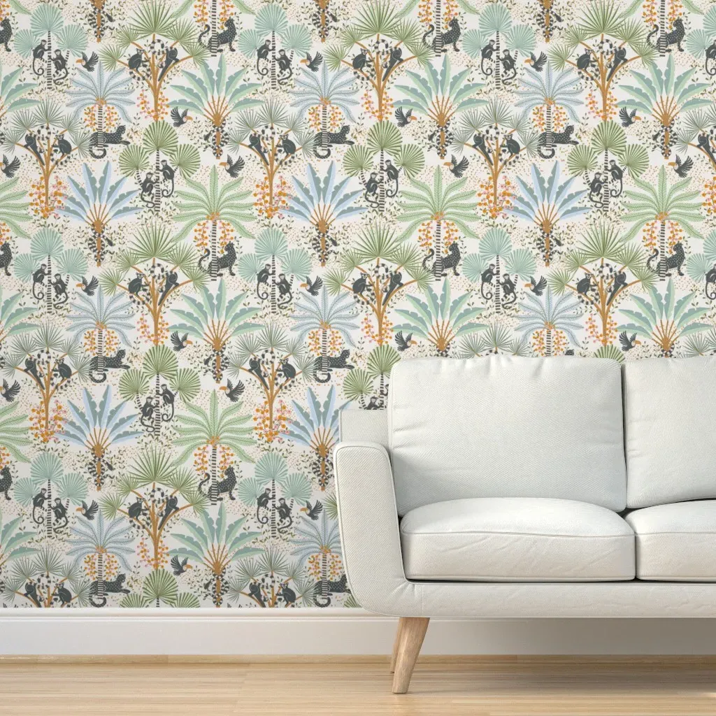 Hide And Seek Tropical Animals And Palms Peel and Stick Wallpaper - Teal product