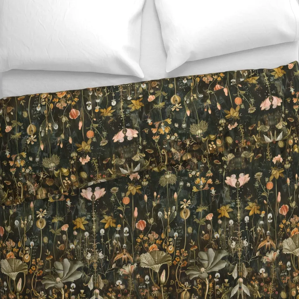 Hieronymus Bosch Botanical Duvet Cover - Dark Green alternate view