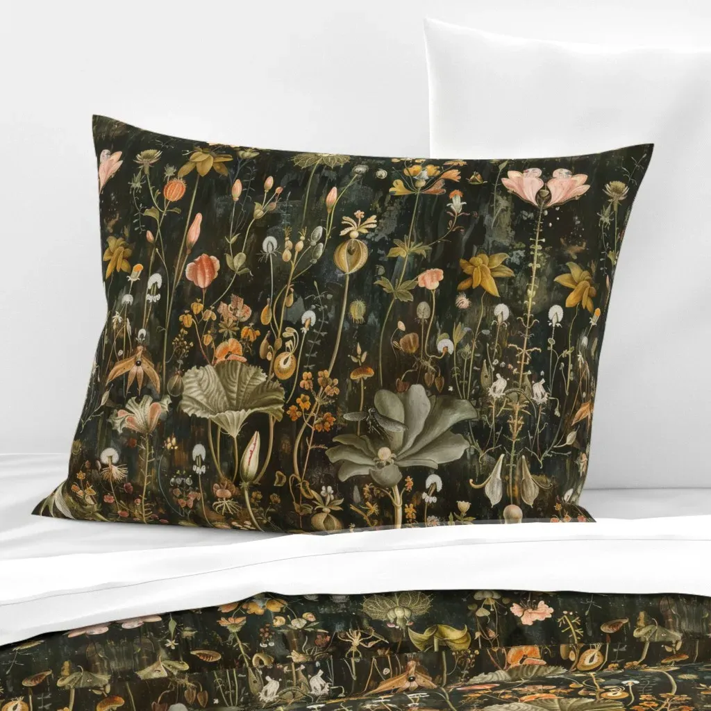 Hieronymus Bosch Botanical Standard Knife Edge Pillow - Dark Green, Cotton Sateen product