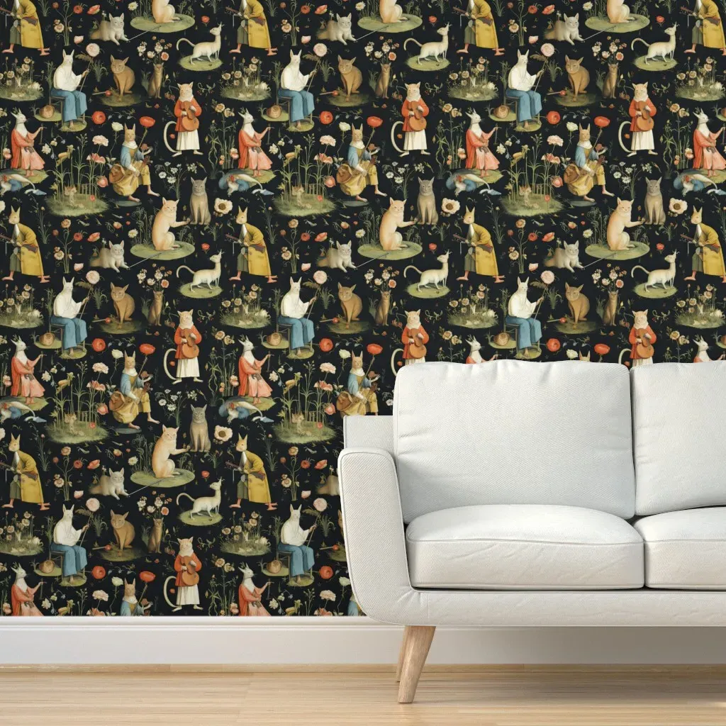 Hieronymus Bosch Cats Peel and Stick Wallpaper - Off-White product