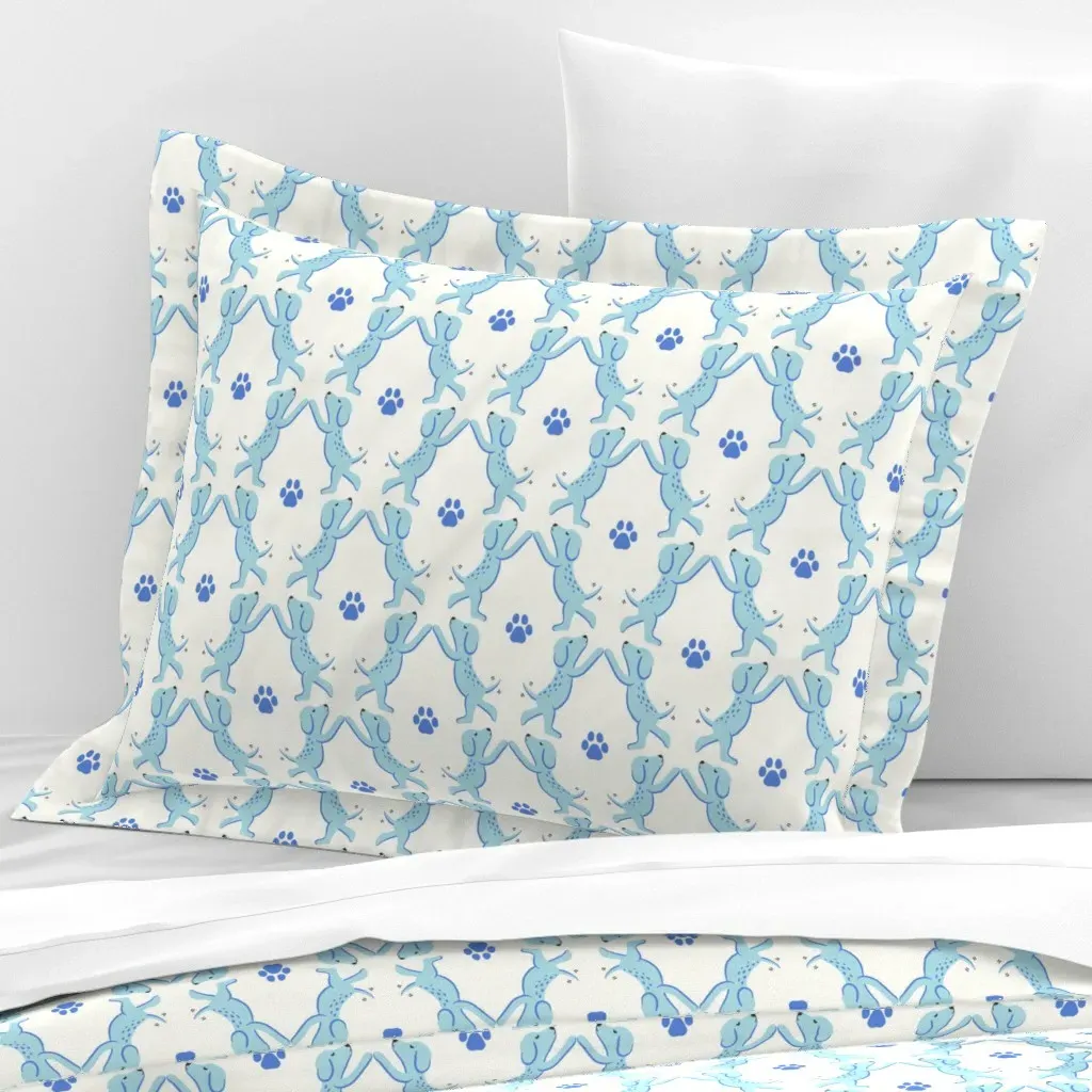 High Five Dogs Standard Flanged Cushion Cover - Light Blue, Cotton Sateen product