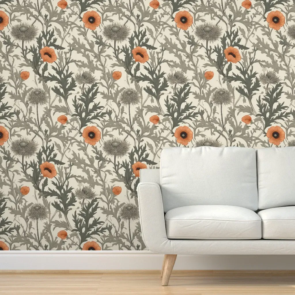 High Key Serene Floral Peel and Stick Wallpaper - Orange product