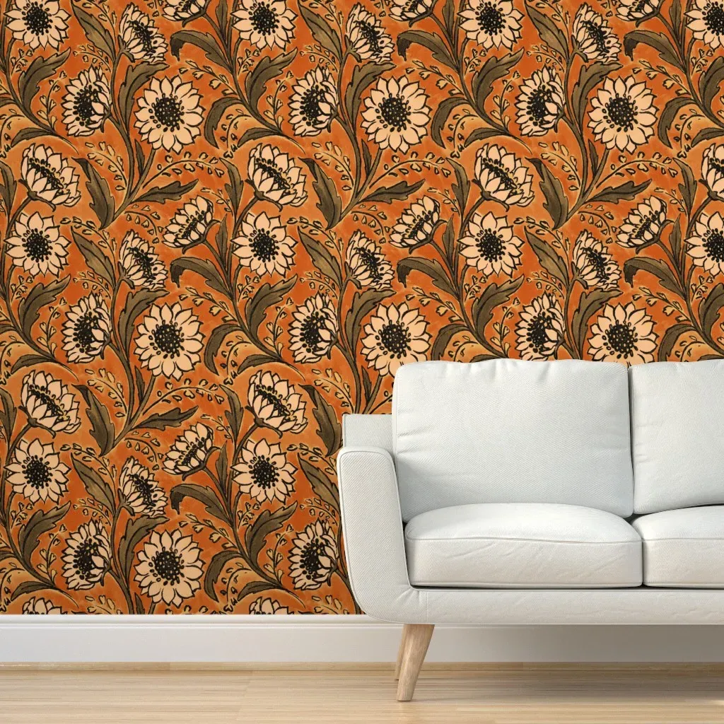 High Plains Sunflowers Peel and Stick Wallpaper - Burnt Orange product