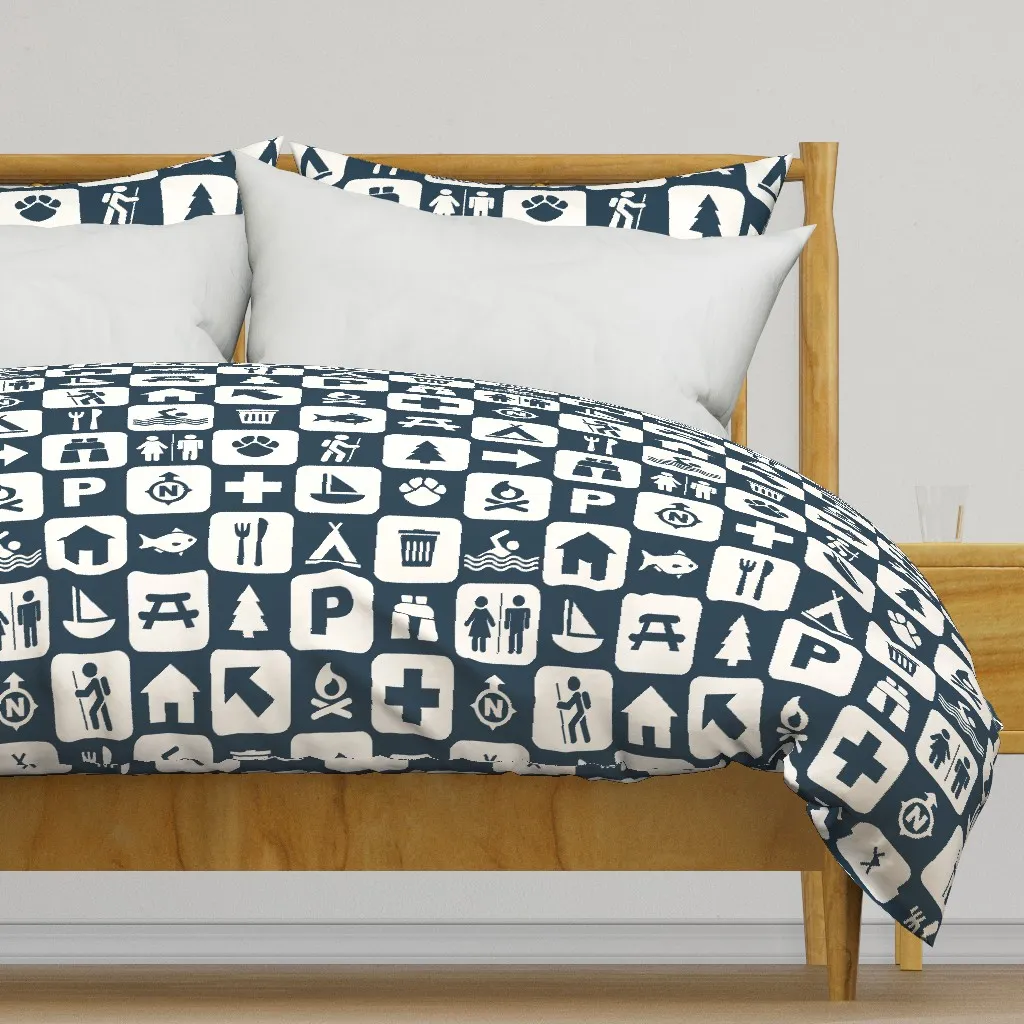 Hiking Map Icons Large Navy Duvet Cover - White product