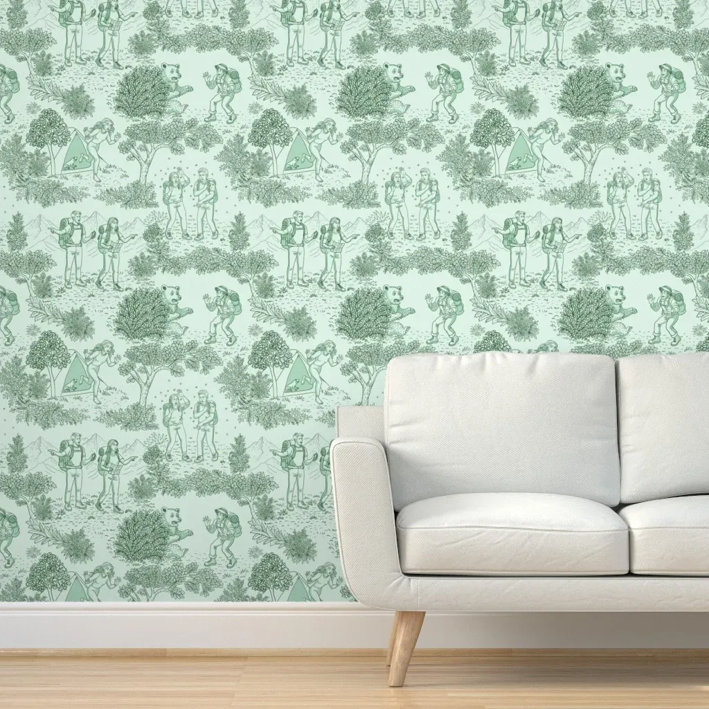 Hiking Toile De Jouy Peel and Stick Wallpaper - Green product