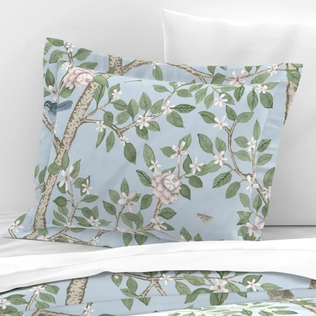 Hilary Elsie's Garden Standard Flanged Pillow Sham - Light Blue, Cotton Sateen product
