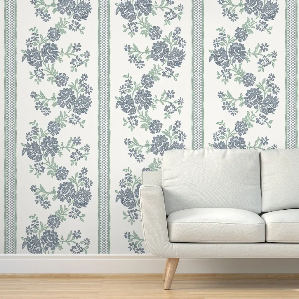 Historic Garland Peel and Stick Wallpaper - Green, Indigo product