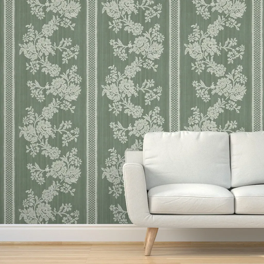 Historic Garland Peel and Stick Wallpaper - Sage Green, Cream product
