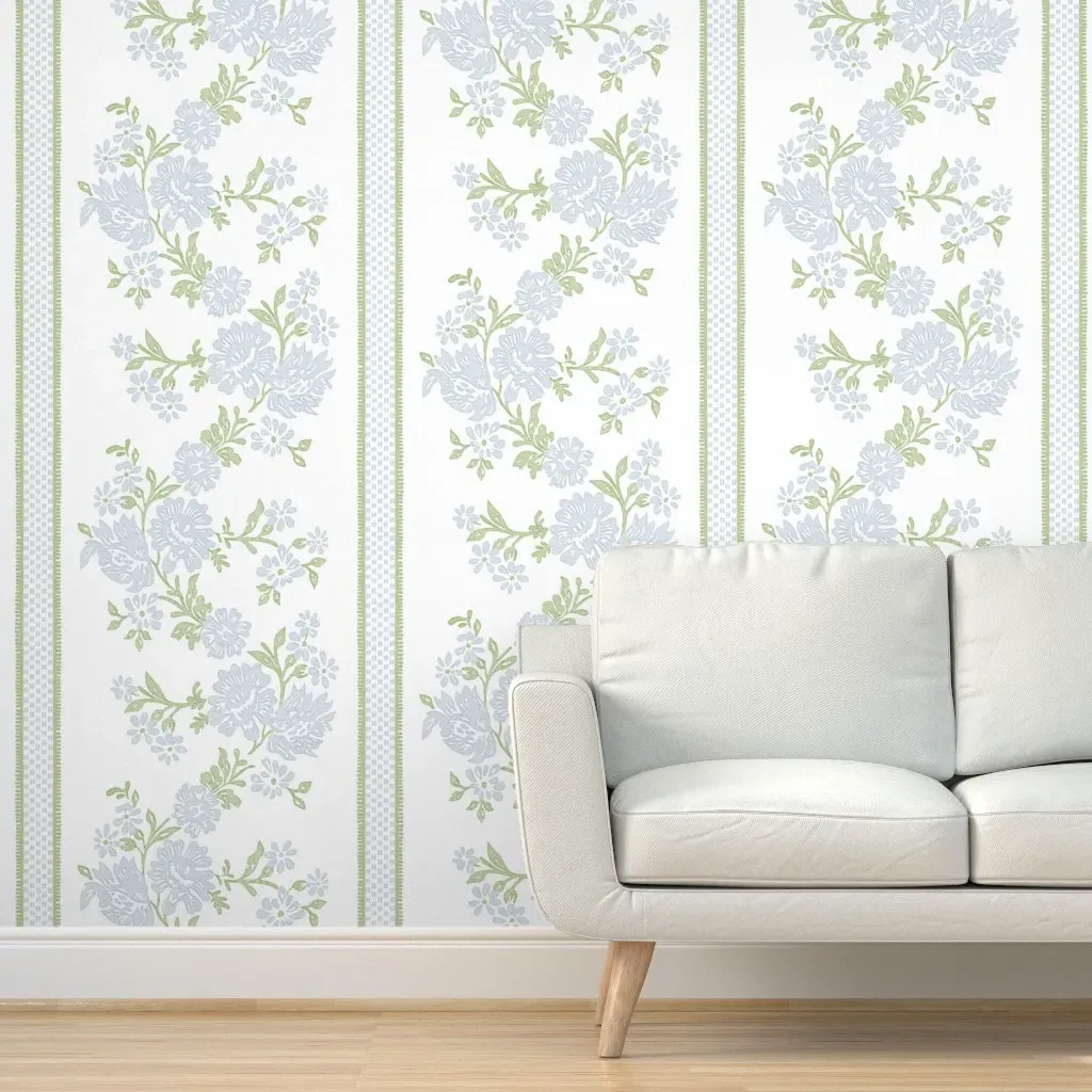 Historic Garland Press Og Emma Peel and Stick Wallpaper - Soft Blue Green product