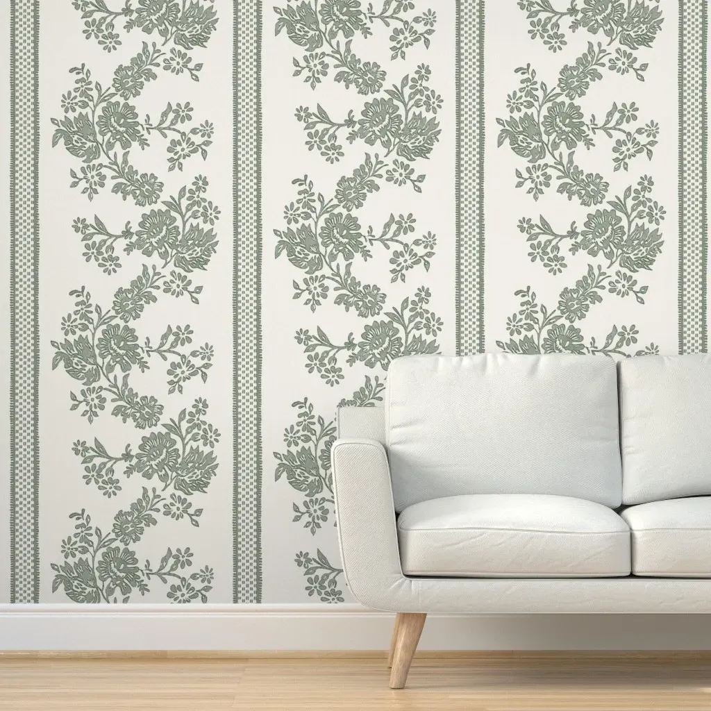 Historic Garland Press Peale Peel and Stick Wallpaper - Sage Green, Cream product