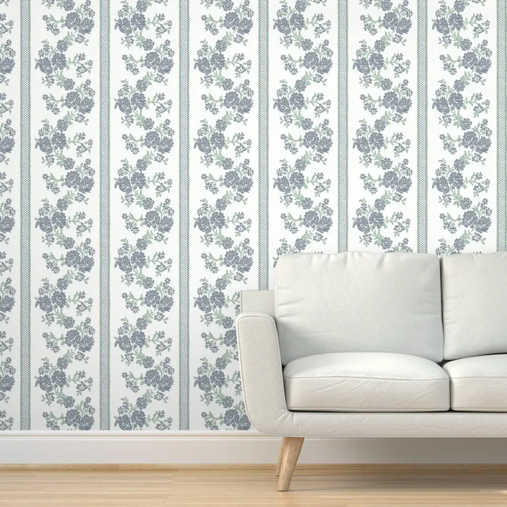 Historic Garland Press Peel and Stick Wallpaper - Indigo, Green and Cream product
