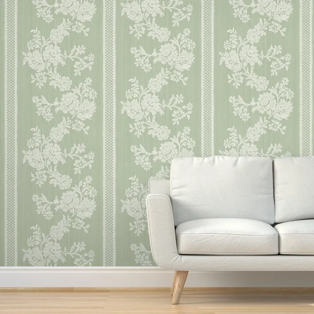 Historic Garland Press Peel and Stick Wallpaper - Sherwood Green, Cream product