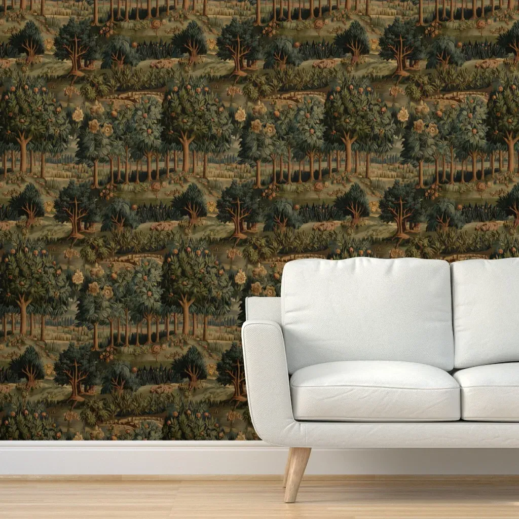 Historical Botanical Faux Tapestry Peel and Stick Wallpaper - Green product