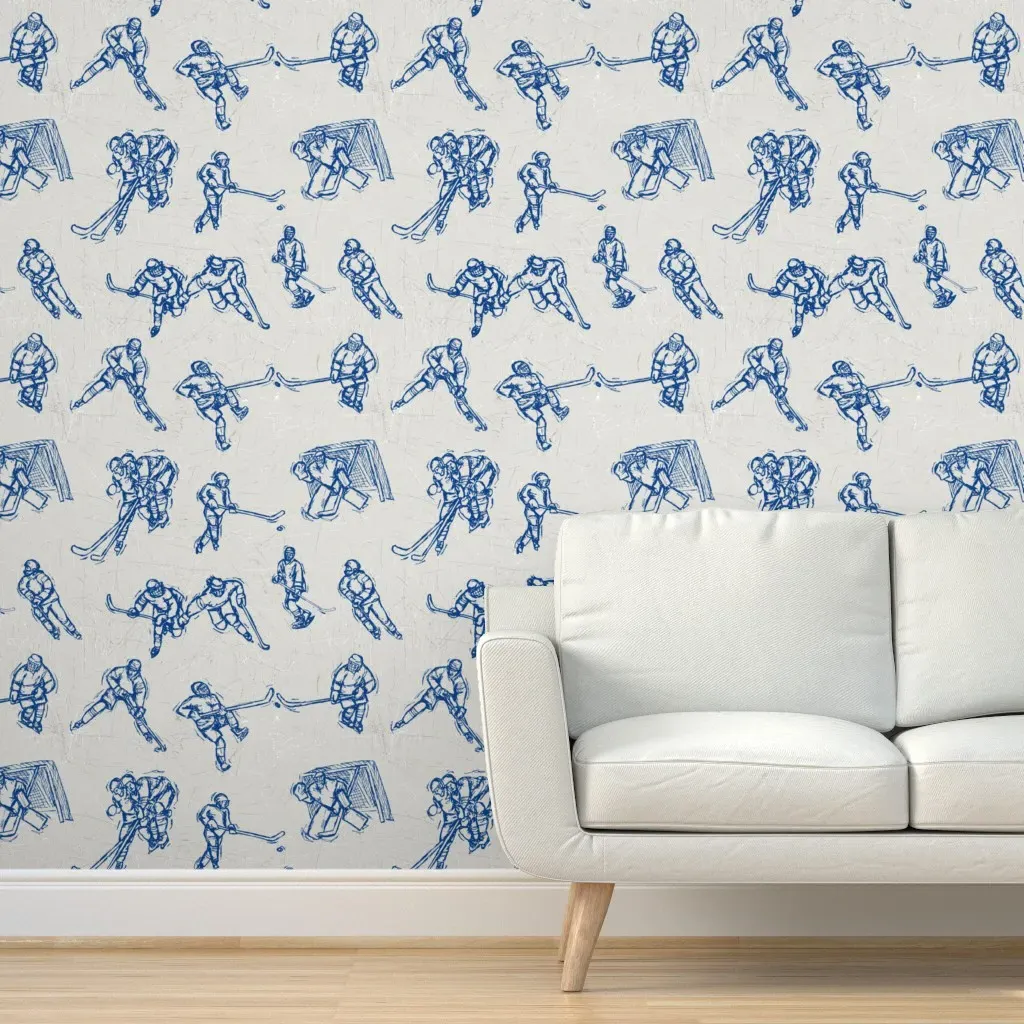 Hockey Sketch Peel and Stick Wallpaper - Blue, White product