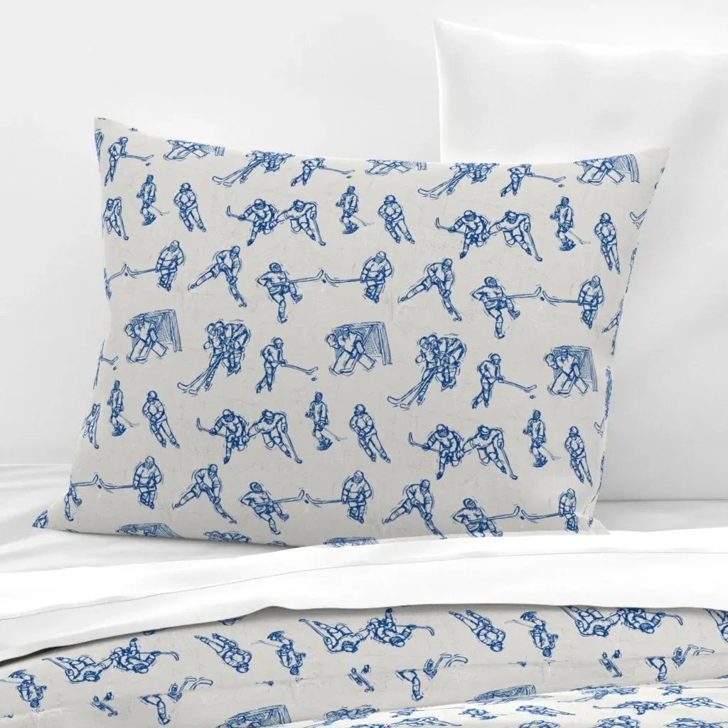 Hockey Sketch Standard Knife Edge Cushion Cover - Blue, Cotton Sateen product
