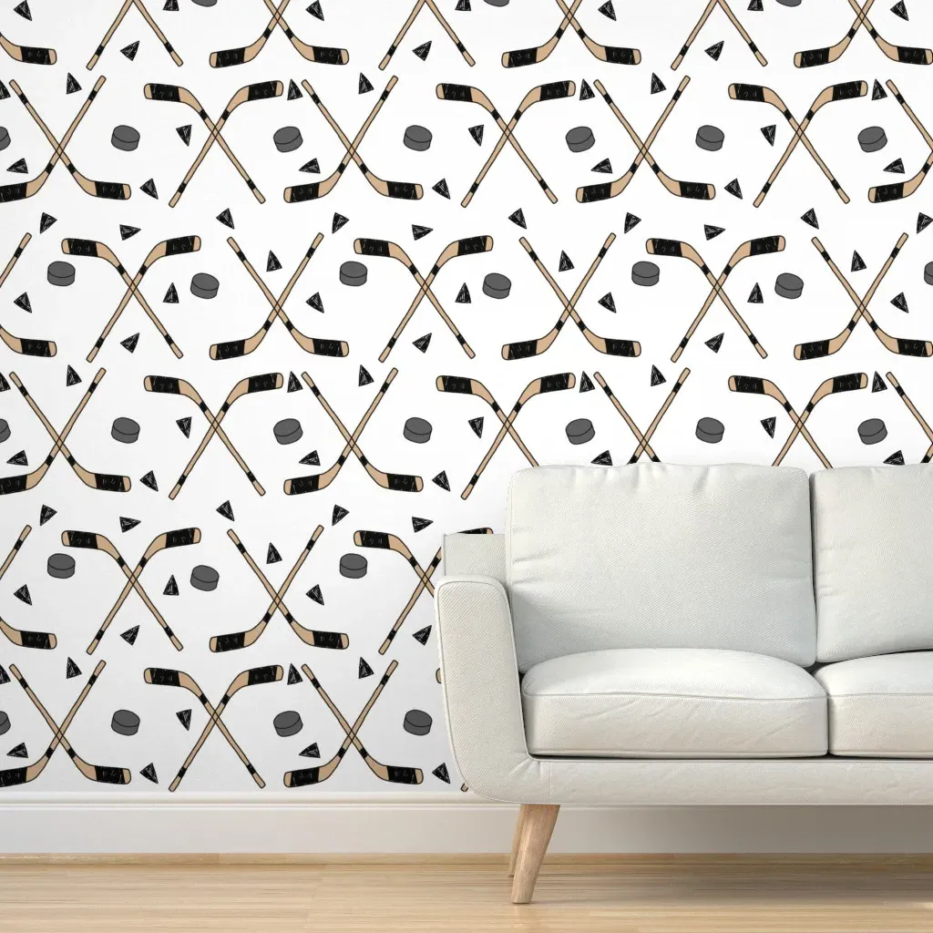 Hockey Sticks & Puck Peel and Stick Wallpaper - Brown product