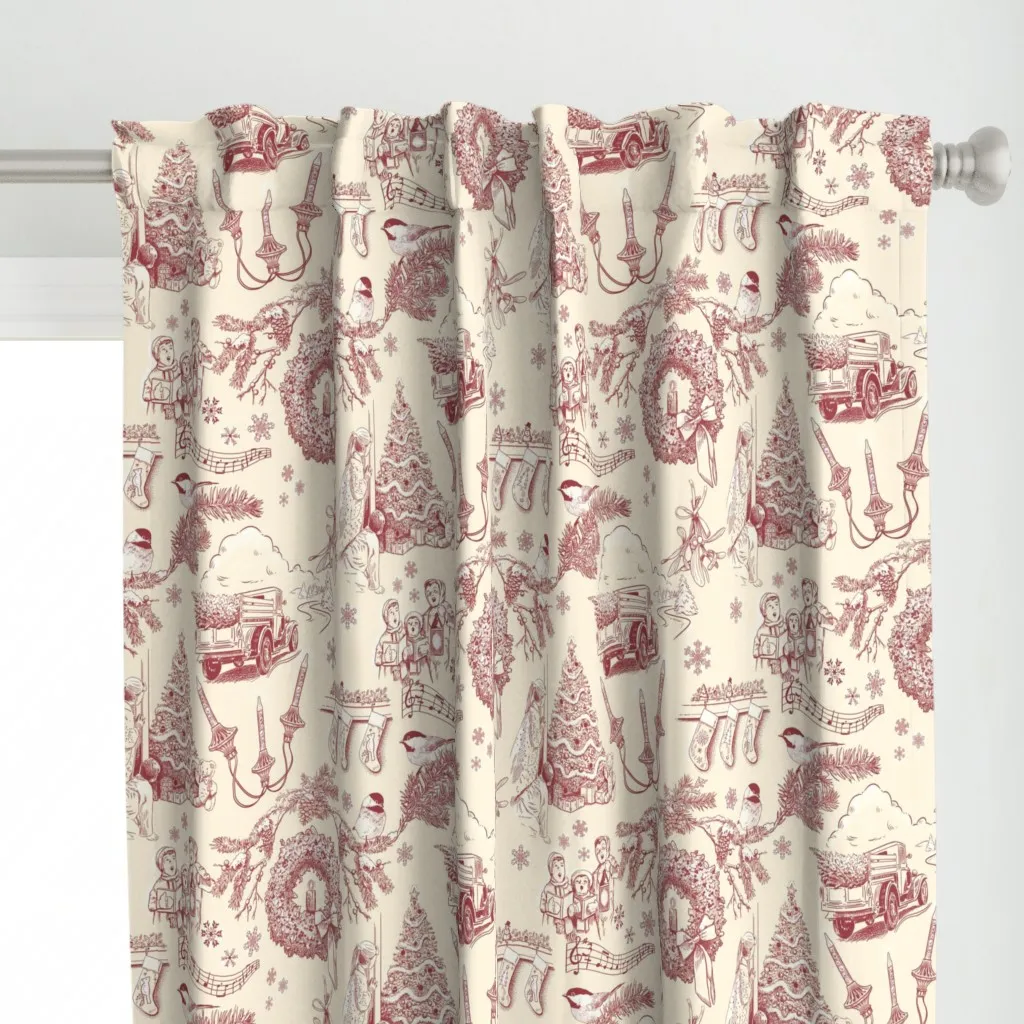 Holiday Traditions Toile Curtain Panel - Burgundy alternate view