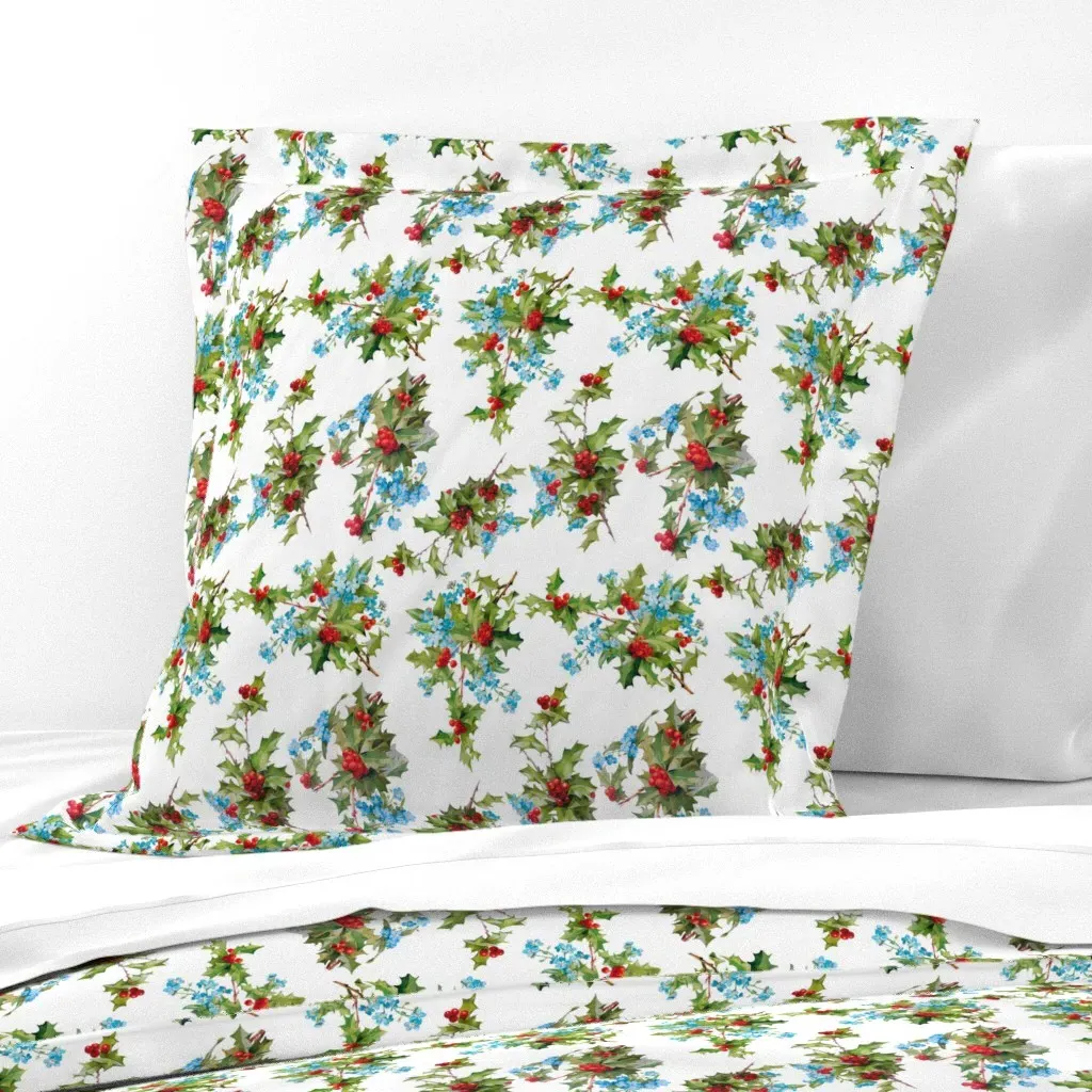 Holly And Forget Me Nots Euro Pillow Sham - Red product